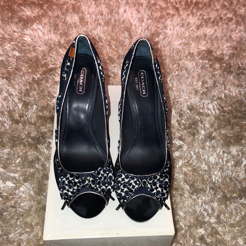 Denim bow tie Coach wedges